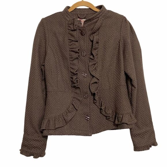 Decree Brown‎ Boho Chic Ruffle Jacket Sz L - Picture 1 of 9